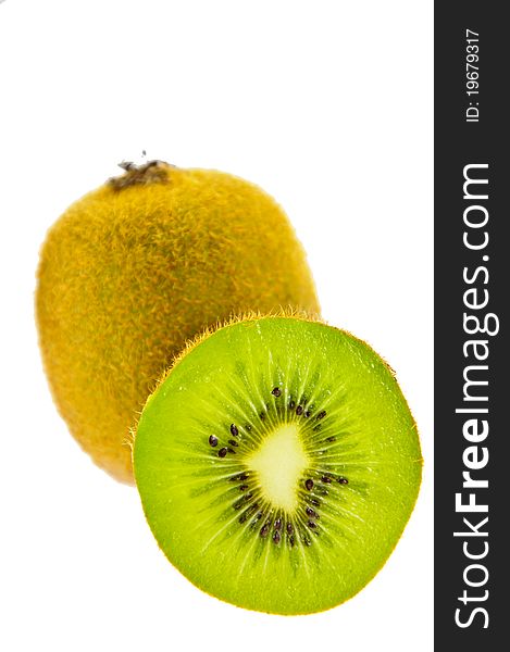 The fruit is named kiwi on white background