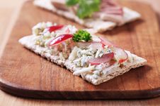 Crispbread With Blue Cheese And Pate Stock Photos