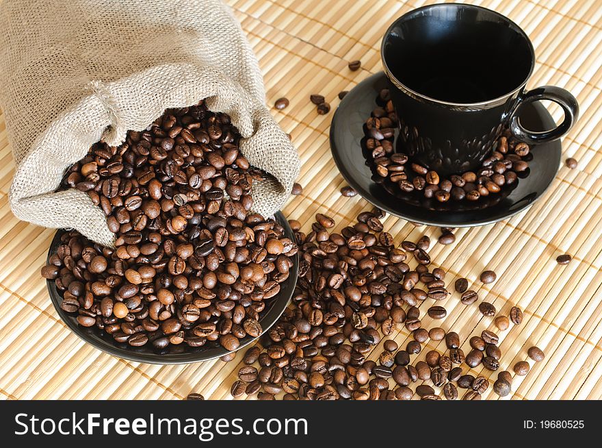 Coffee Beans With A Cup And Sack