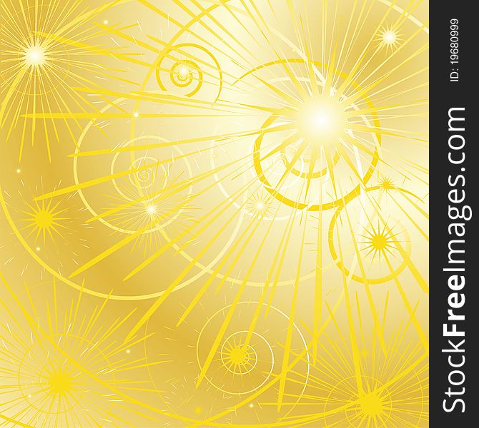 Bright golden star and swirl background. Bright golden star and swirl background