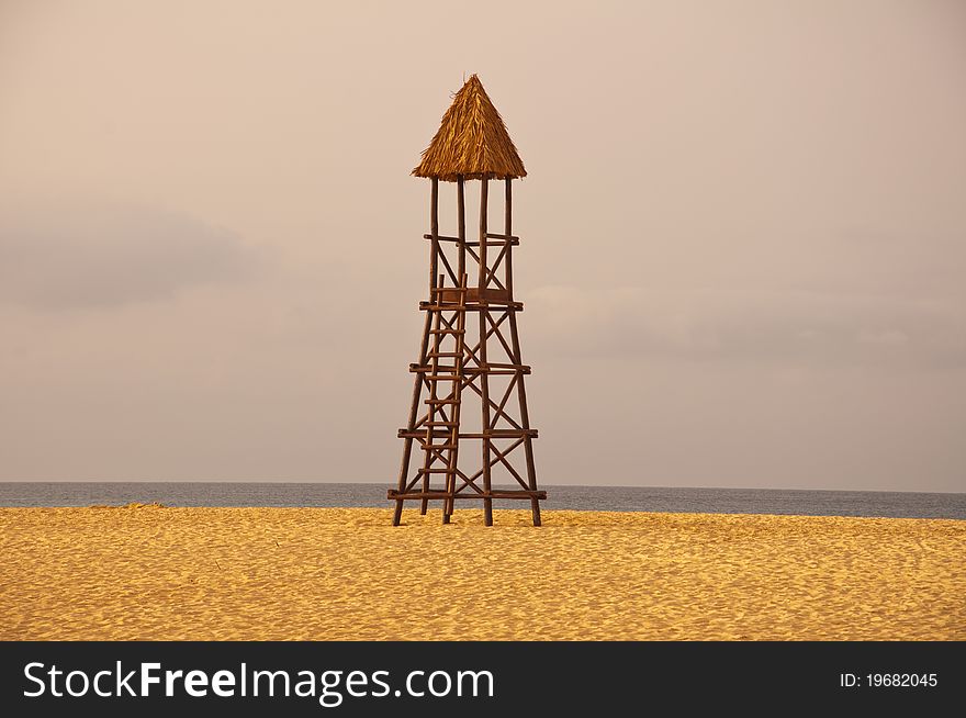 Coastal watch tower on desert island in cape verde