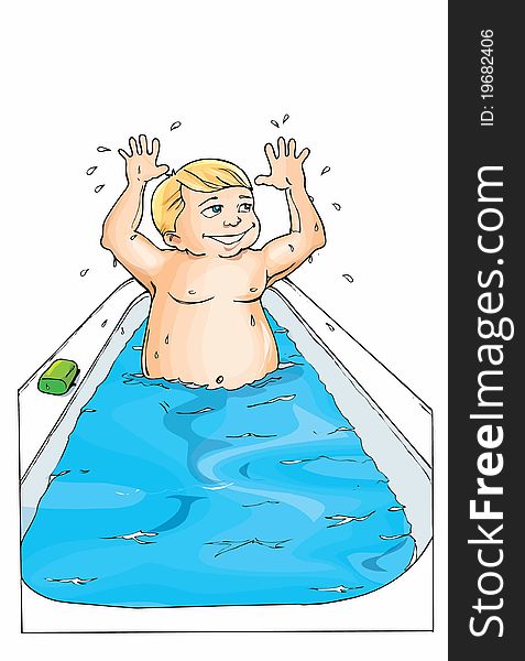 Cartoon Of Little Boy In The Bath