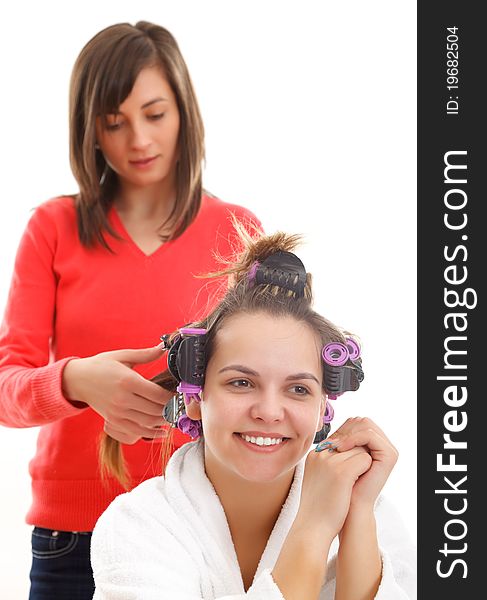 Beauty moments of a model at the hairdresser. Beauty moments of a model at the hairdresser