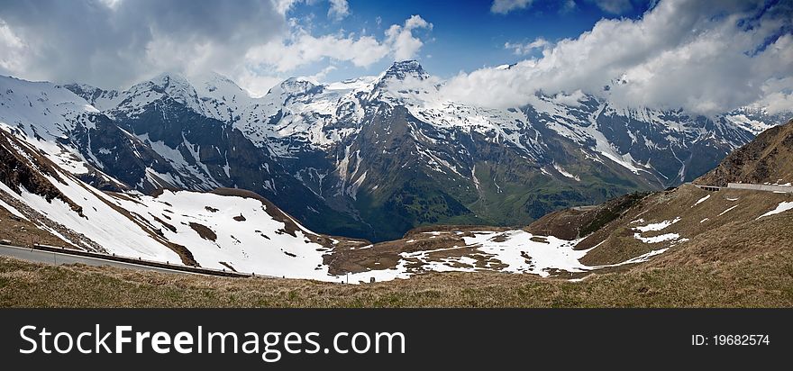 Austrian alps, panoramic view on high mountains