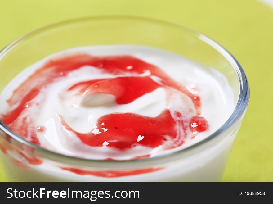 Bowl of white yogurt and fruit jelly. Bowl of white yogurt and fruit jelly