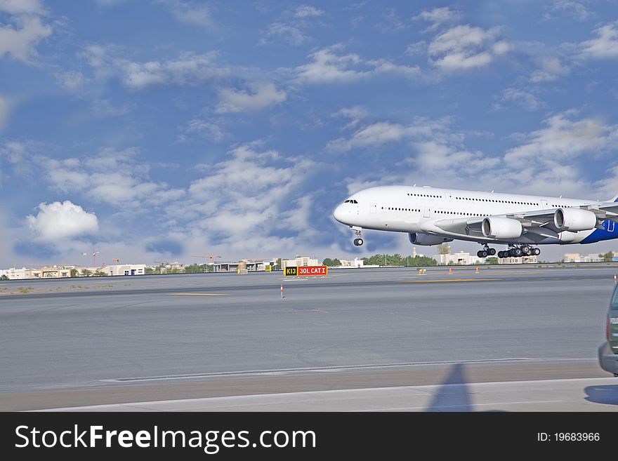 Aircraft landing at the airport runway