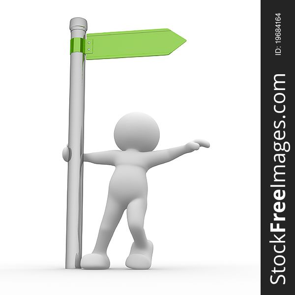 3d people character and directional sign - 3d render illustration