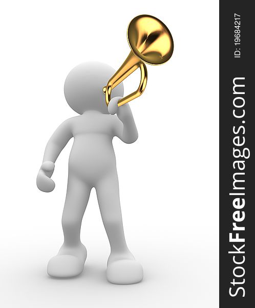 3d people icon playing trumpet- This a 3d render illustration