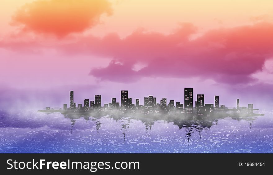 Colorful city skyline silhouette background
