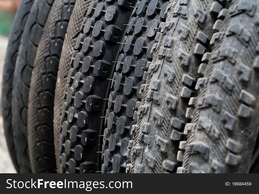 Closed up of mountain bike tires. Closed up of mountain bike tires