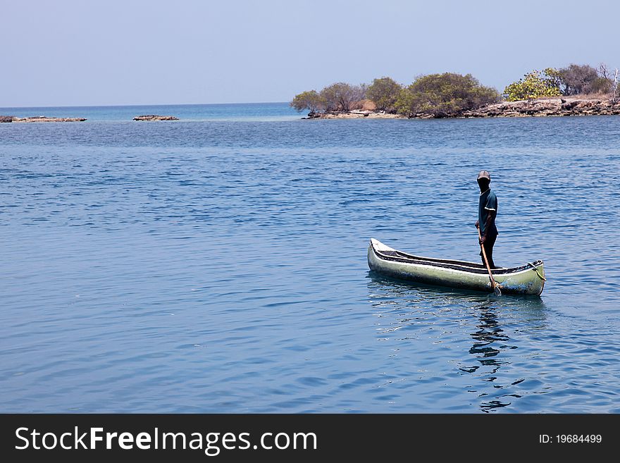 Beauty sea with canoe and fisherman. horizontal image. Beauty sea with canoe and fisherman. horizontal image