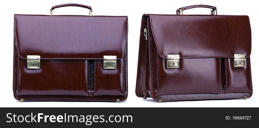 Dark brown business case from leather isolated