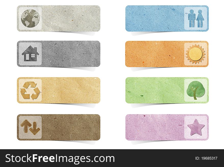 Tag recycled paper craft stick on white background