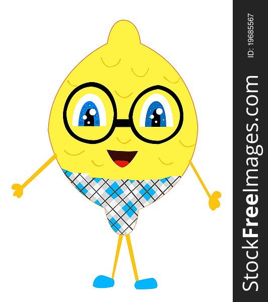 Smiling lemon man with trousers and glasses