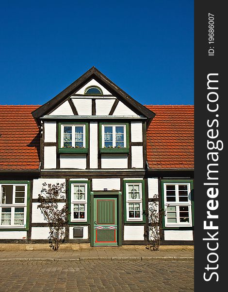 A house with blue sky in Warnemuende (Germany).