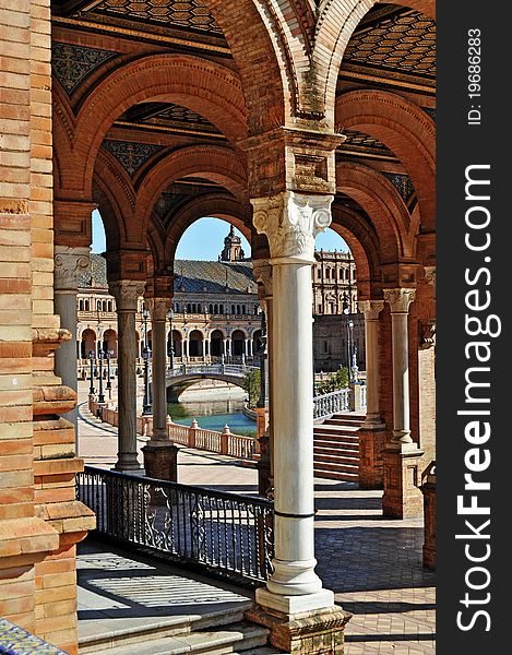 Islamic architecture at the Plaza De Espana In Seville southern Spain. Islamic architecture at the Plaza De Espana In Seville southern Spain