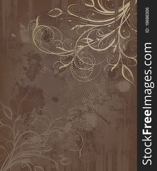 Floral grunge brown and gold background. Floral grunge brown and gold background