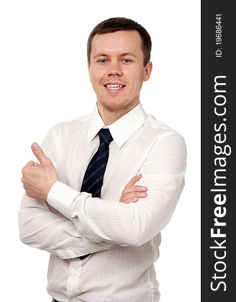 Man in a pensive pose on the isolated background