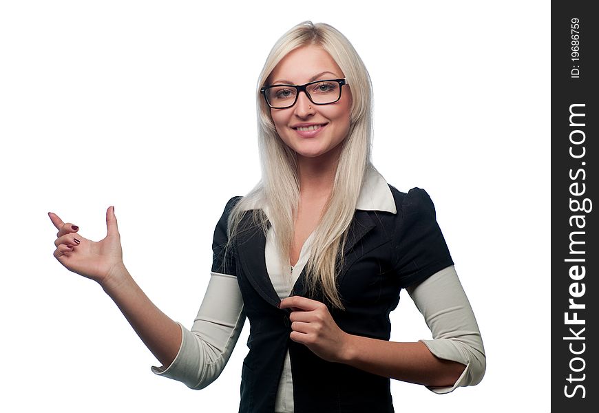 Female manager with glasses and a folder for documents