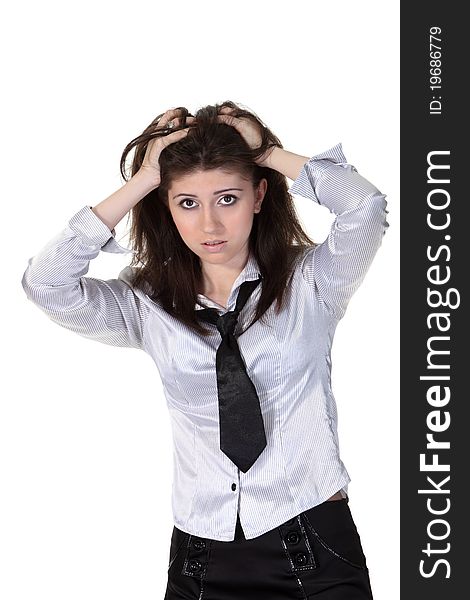 Stressed Businesswoman Take Up The Head