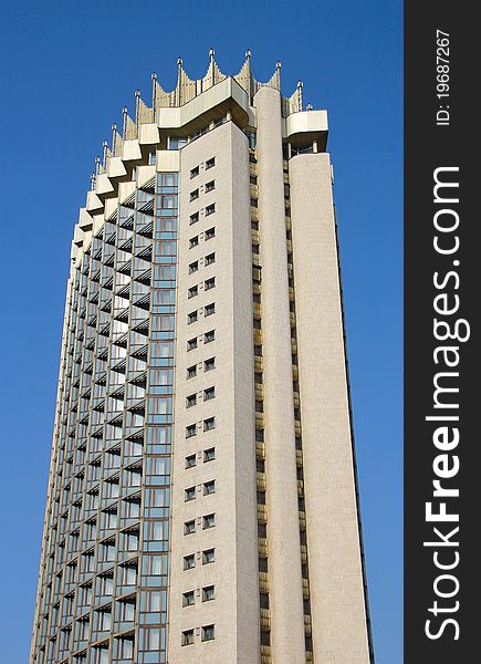 Kazakhstan hotel in Almaty on the sky background