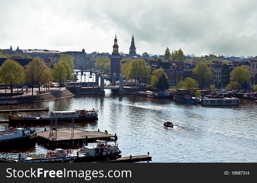 Urban landscape in Amsterdam, the Netherlands . Urban landscape in Amsterdam, the Netherlands .