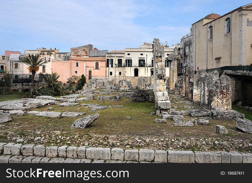 Ruins of Apollon temple in the city of Syracuse