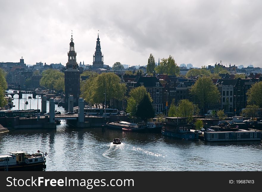 Amsterdam canals and typical houses .