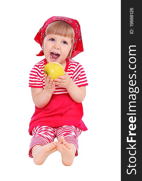 Foto -little girl eating an apple