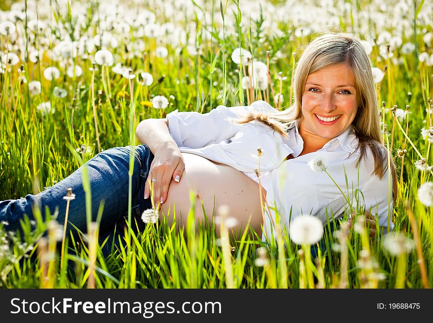 Caucasian woman in spring field. Caucasian woman in spring field