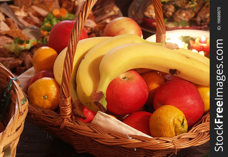 Fruit in basket on table