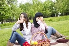 Mother And Daughter Talk On The Phone In The Park Stock Image Mother And Daughter Talk On The Phone In The Park Stock Image