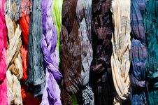 Colorful Scarves On A Rack Stock Images