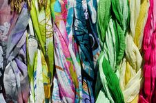 Colorful Scarves On A Rack Stock Photos