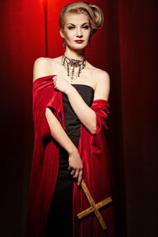 Lady With Golden Cross. Royalty Free Stock Photography Lady With Golden Cross. Royalty Free Stock Photography