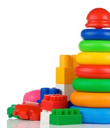 Colorful Plastic Toys And Bricks On White Royalty Free Stock Photo Colorful Plastic Toys And Bricks On White Royalty Free Stock Photo