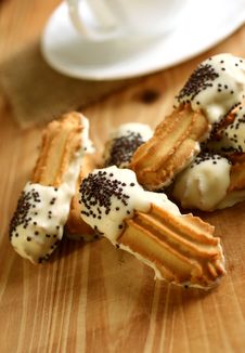 Cookies With Black And Chocolate And Cup On Royalty Free Stock Photos Cookies With Black And Chocolate And Cup On Royalty Free Stock Photos