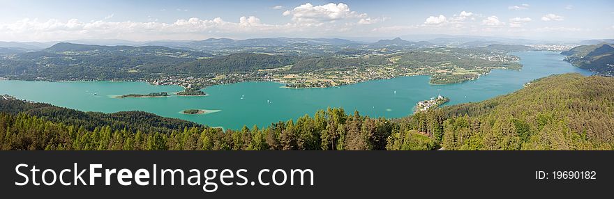 Panoramic view on Woerthersee Lake in Austria