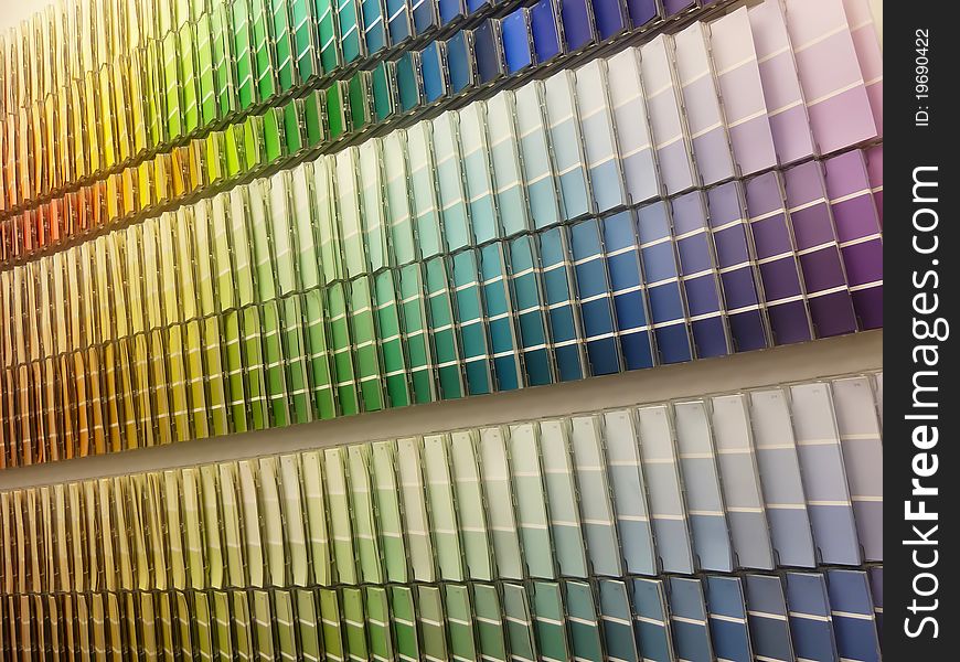 Wall of color paint swatches,