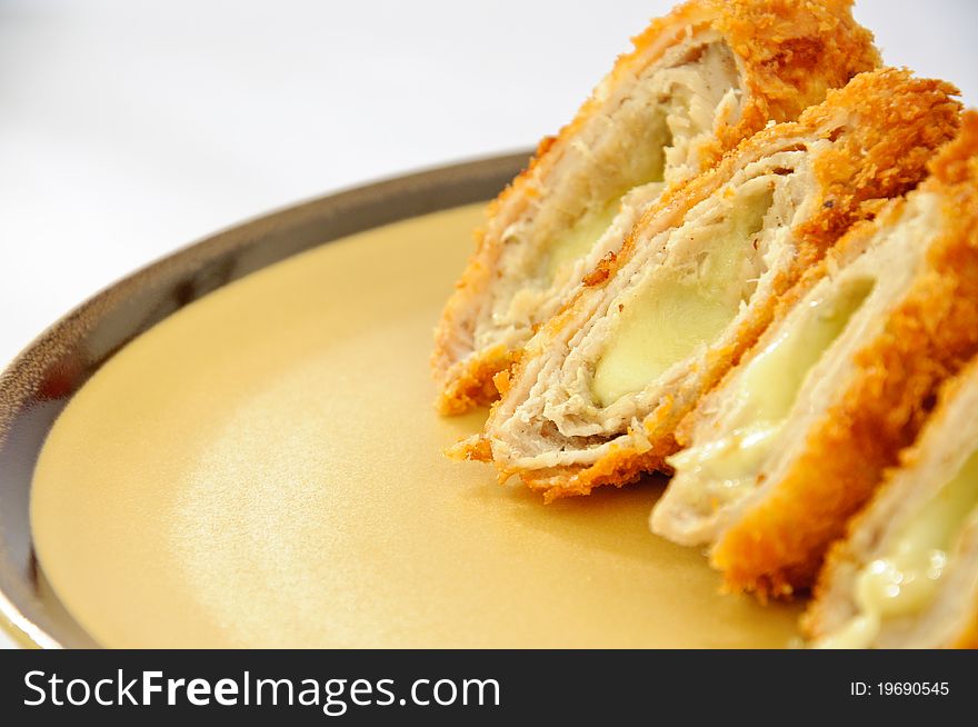 Japanese deep fried roll pork with mozzarella cheese. Japanese deep fried roll pork with mozzarella cheese.