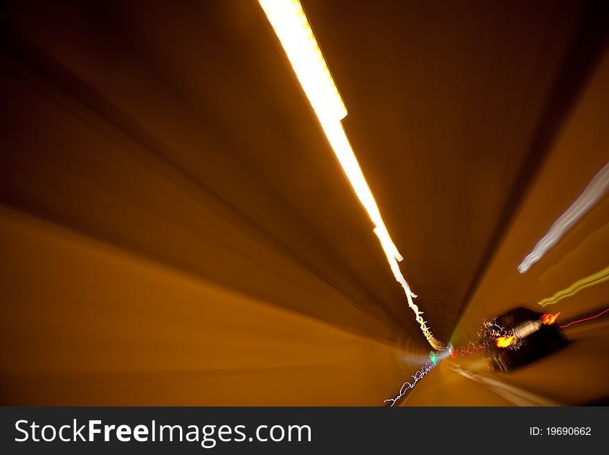 Car running in tunnel, long exposition