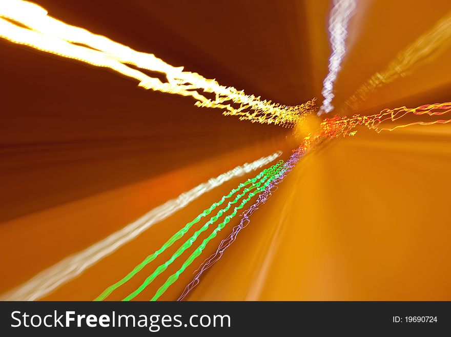 Car running in a tunnel, long exposition