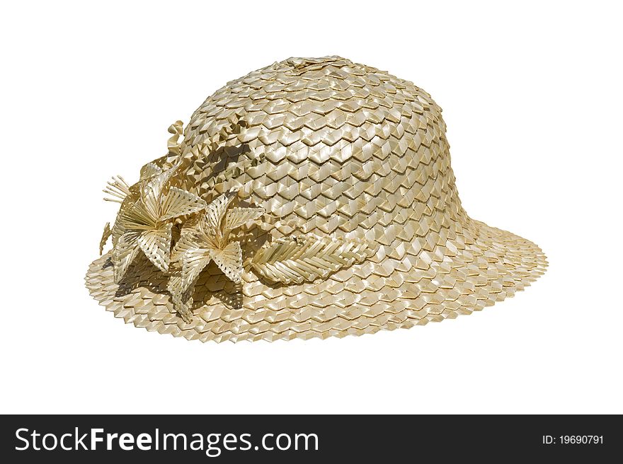 Straw hat are handmade with ornaments and flowers isolation on white