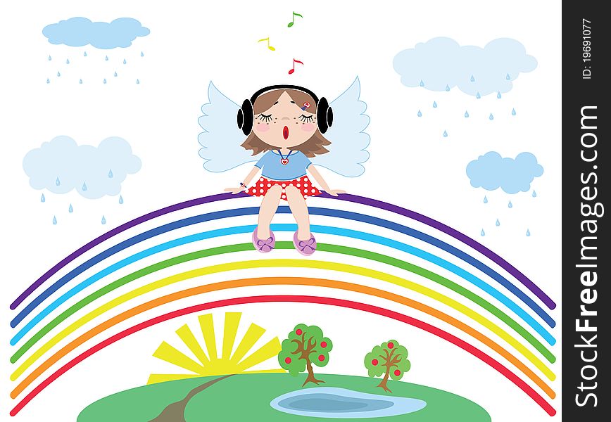 Angel sings on the rainbow