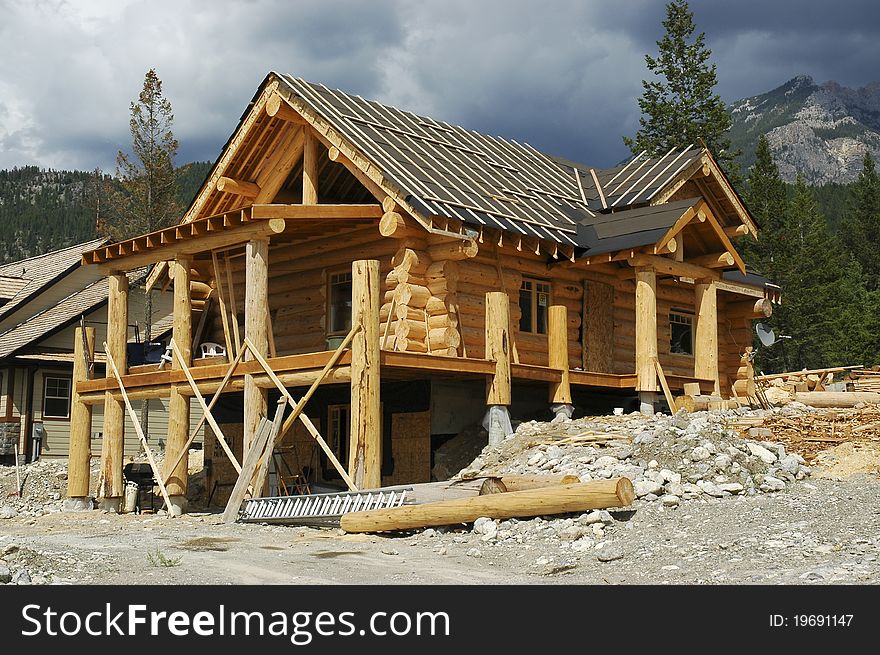 Log home under construction in Canada