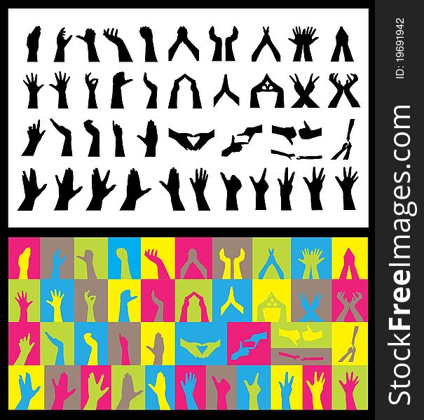 Set of 82 human hand silhouettes for your design. Set of 82 human hand silhouettes for your design