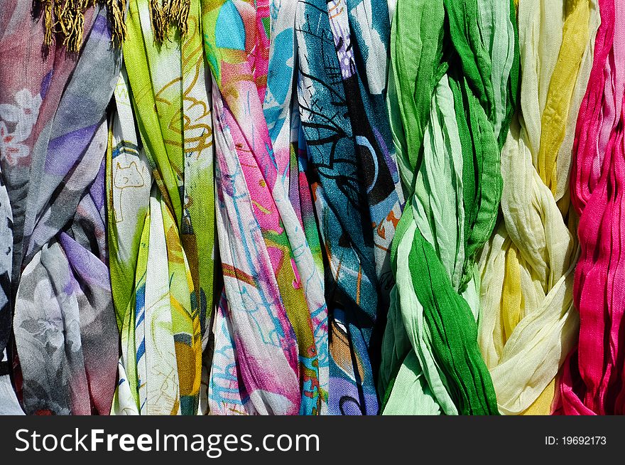 Colorful Scarves On A Rack