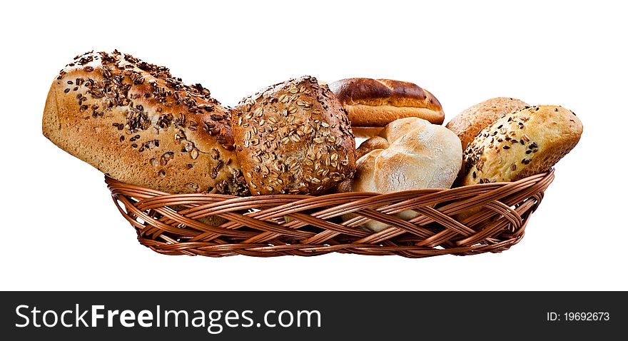 Basket of fresh baked bread at the country market. Basket of fresh baked bread at the country market.