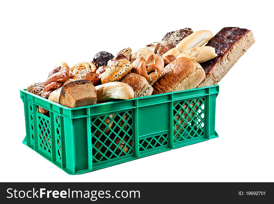 Box of fresh baked bread at the country market. Box of fresh baked bread at the country market.