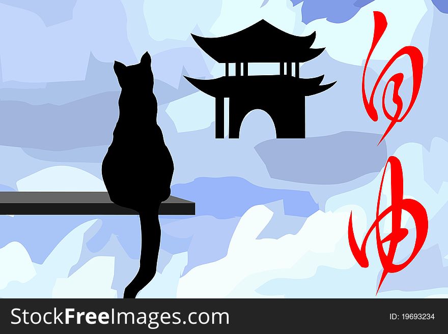 It is free a dreaming black cat against the sky. It is free a dreaming black cat against the sky